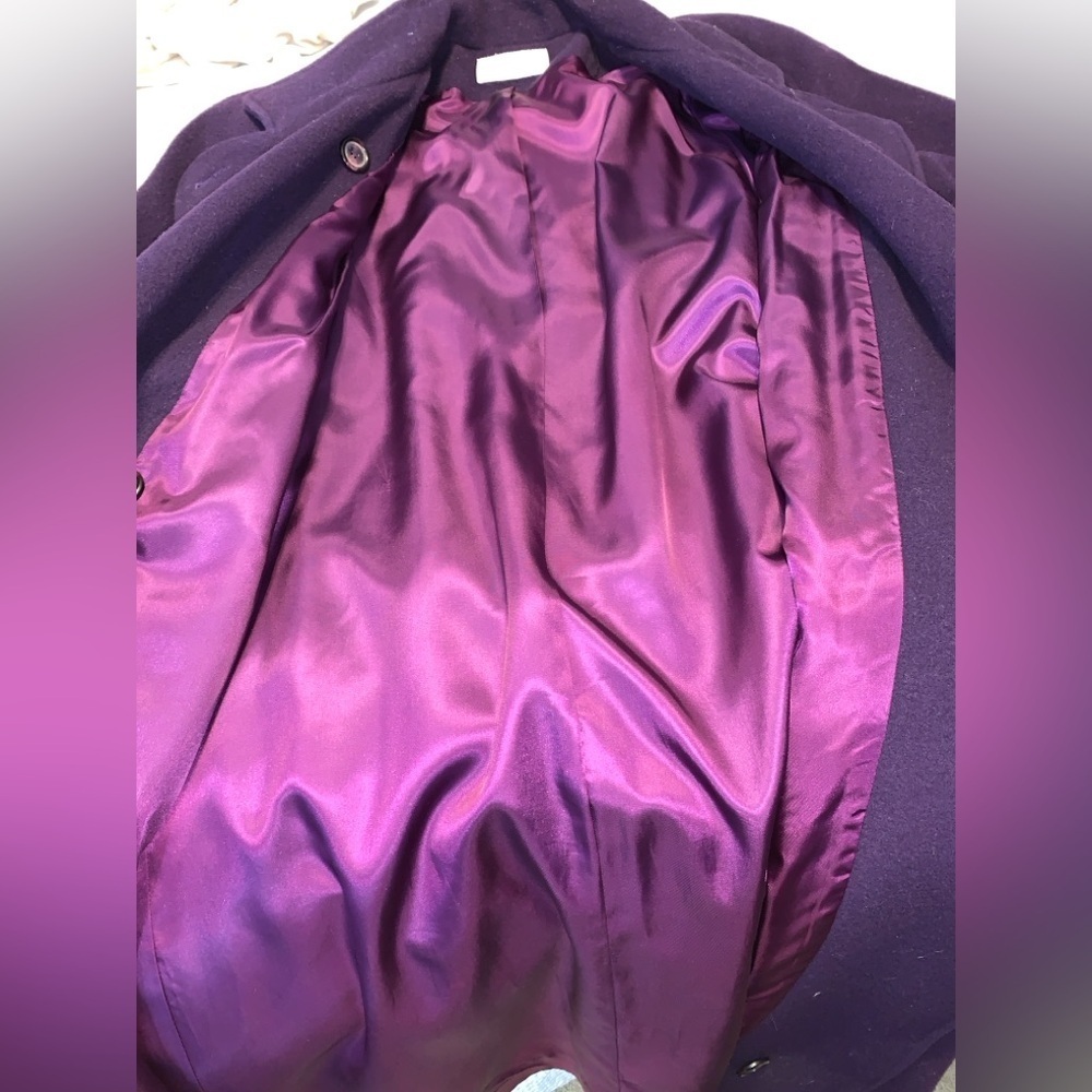 Vintage long Women's Purple Double-Breasted wool pea Coat long funnel neck  2x - Picture 6 of 7